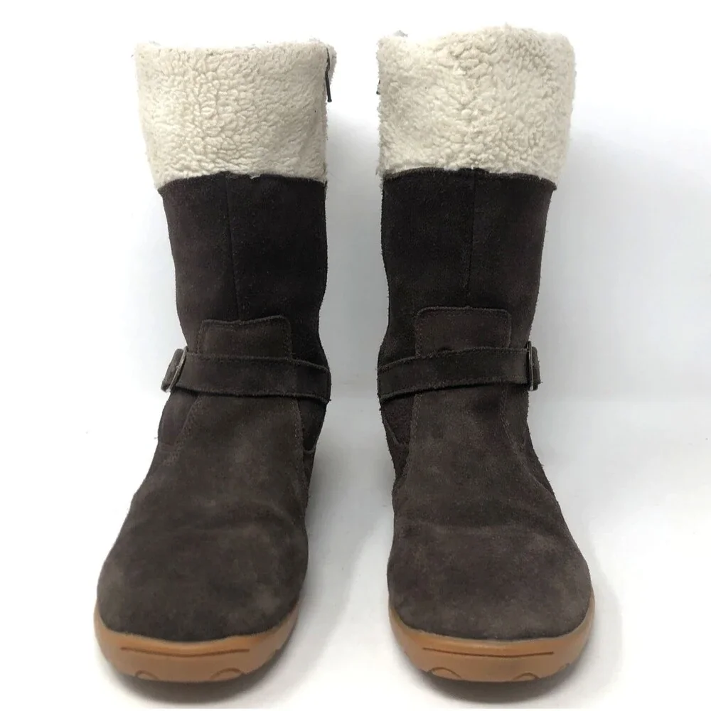 MERRELL Mimosa Harvest Suede Boots Kids Girls US 5 Brown Buckle Sherpa Winter